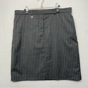 Michael Michael Kors Gray Pinstripe‎ Midi Pencil Skirt 14 Wool Blend